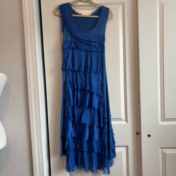 Made in Italy Women’s Silk Layered Maxi Dress Sz S/M Lagenlook Artsy Art2wear - Picture 3 of 14